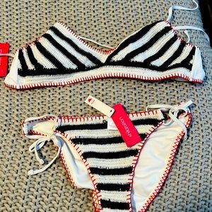 NWT xhilaration Red White and Blue String Bikini Large top Small bottom